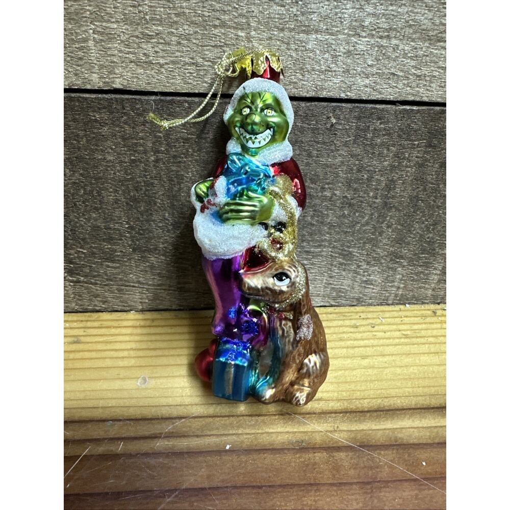 Blown Glass Grinch & Max Christmas Ornament Dr Suess Enterprise 5”